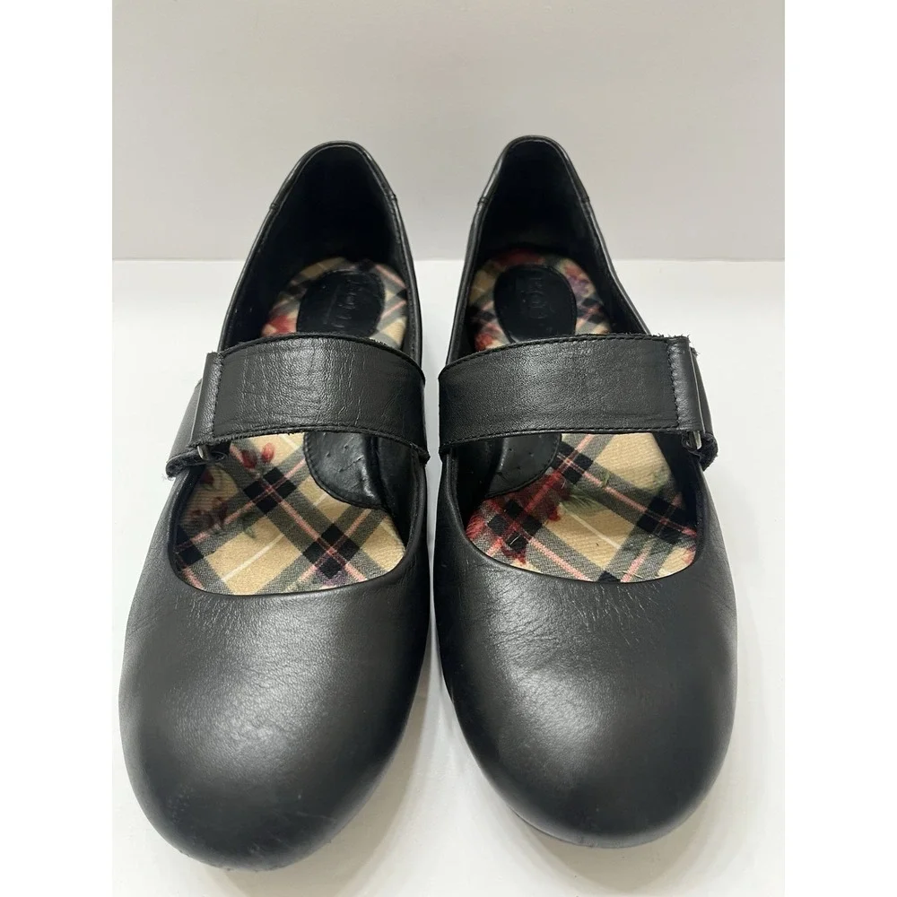 Børn Malli Mary Jane Leather Flats Black Hook & Loop Strap Comfort Women's 8